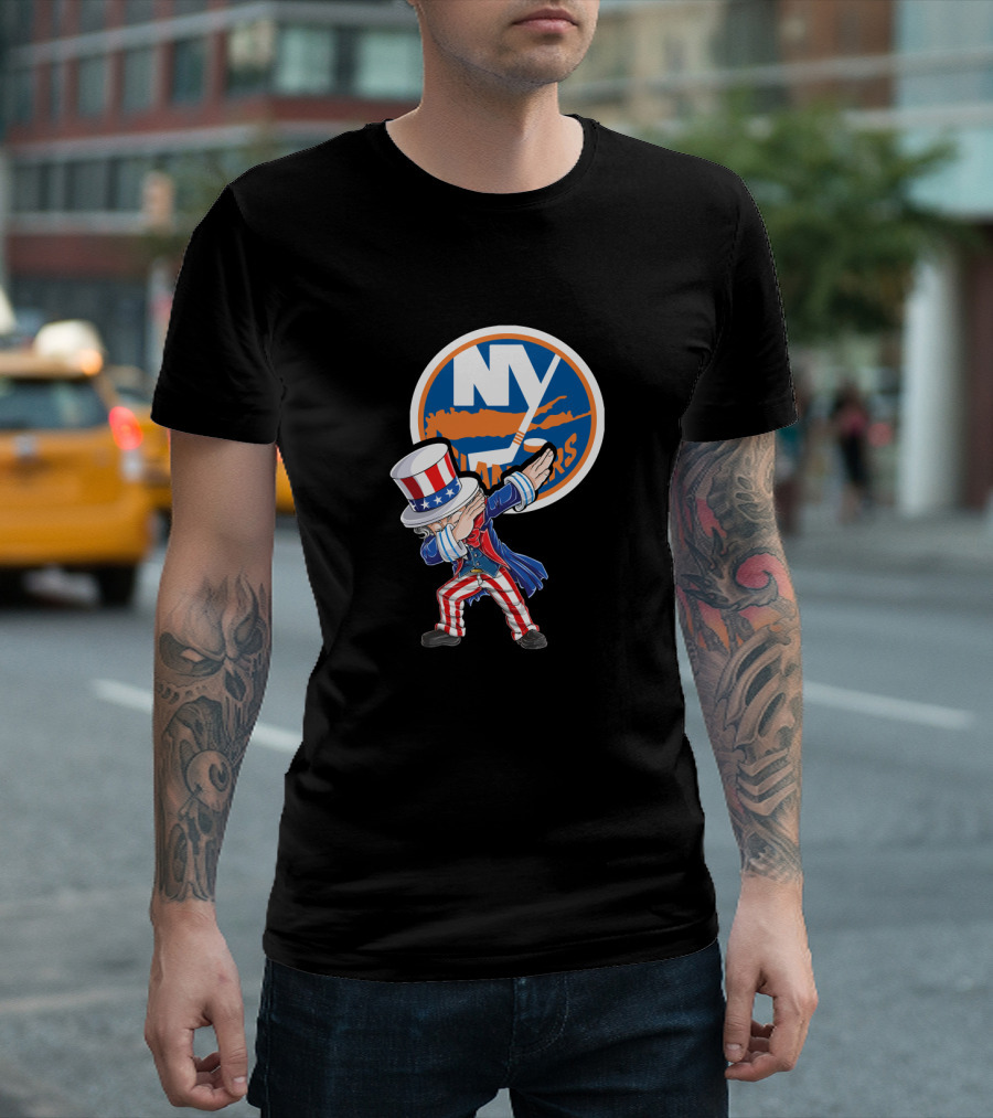 Uncle Sam Dabbing In Front Of New York Islanders Logo For 4Th Of July T-Shirt