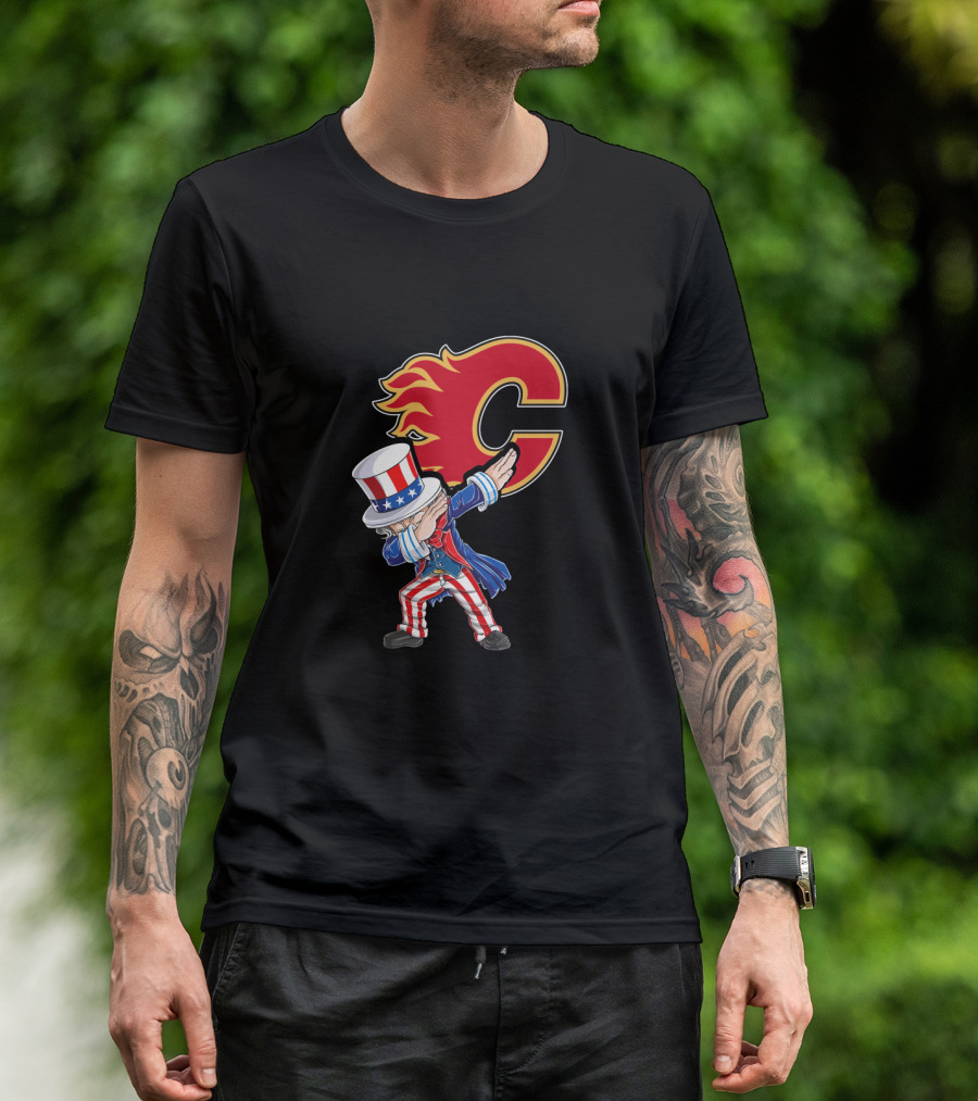 Uncle Sam Dabbing Calgary Flames July 4th Celebration Fans T-Shirt