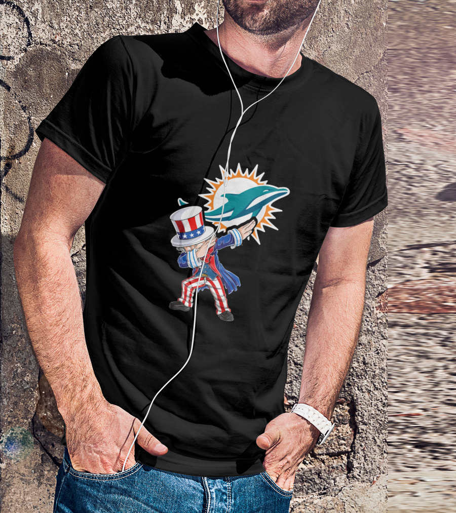 Uncle Sam Dabbing Miami Dolphins 4Th Of July Celebration T-Shirt
