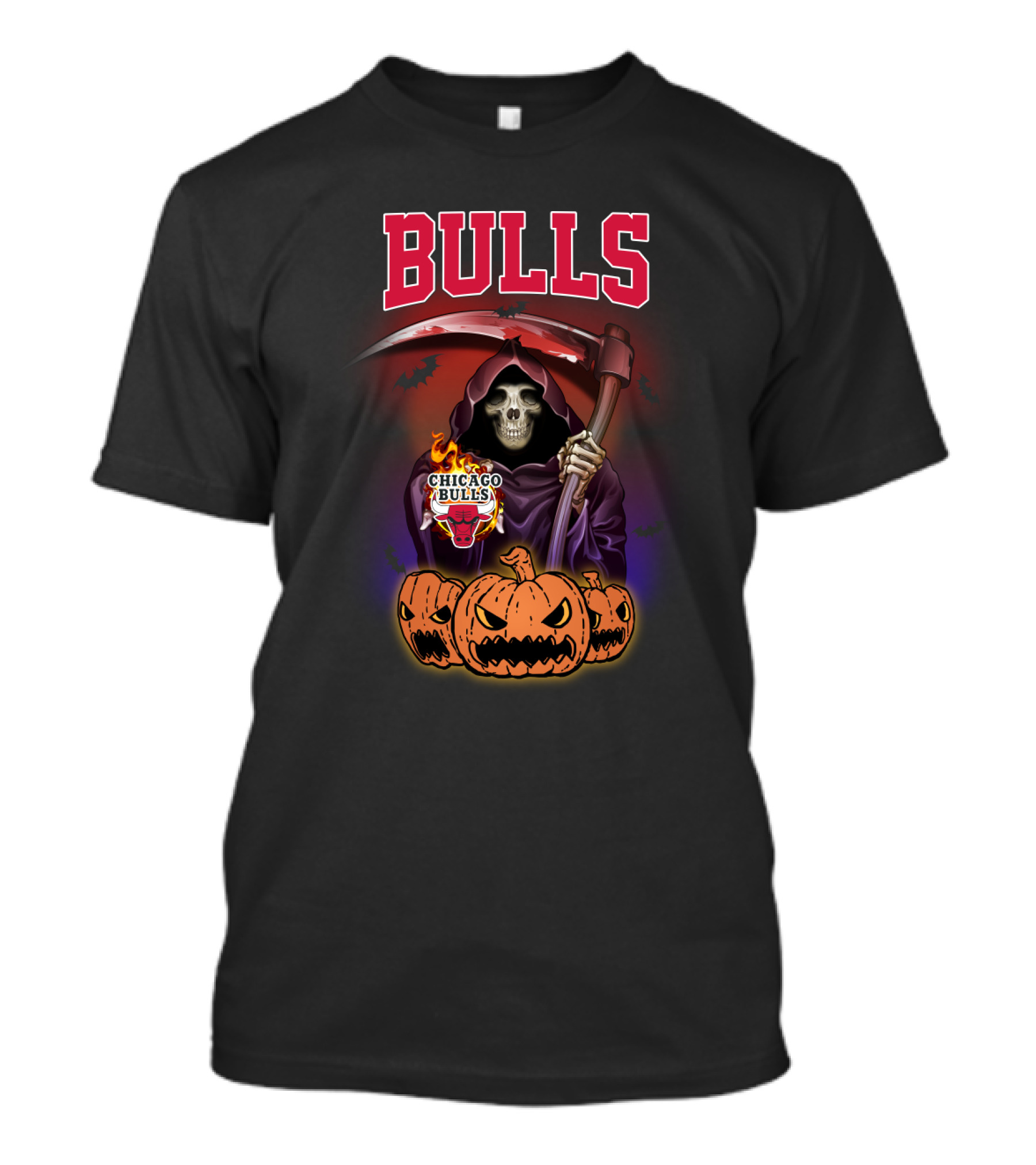Chicago Bulls Halloween Reaper With Scythe And Pumpkins T-Shirt