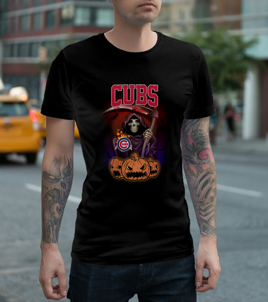 Cubs Reaper With Scythe And Pumpkins Halloween T-Shirt