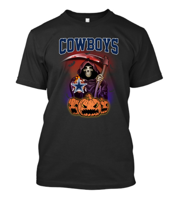 Cowboys Halloween Reaper With Scythe And Pumpkins T-Shirt