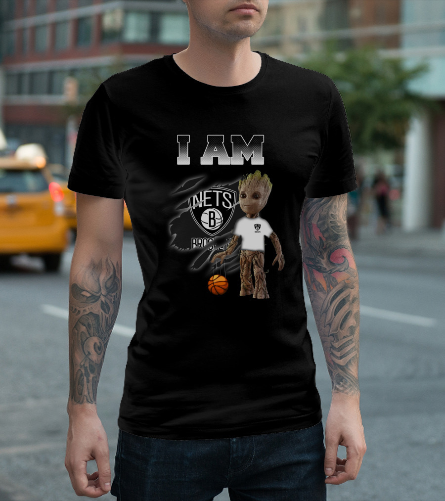 I Am Groot Brooklyn Nets Fan With Basketball T-Shirt