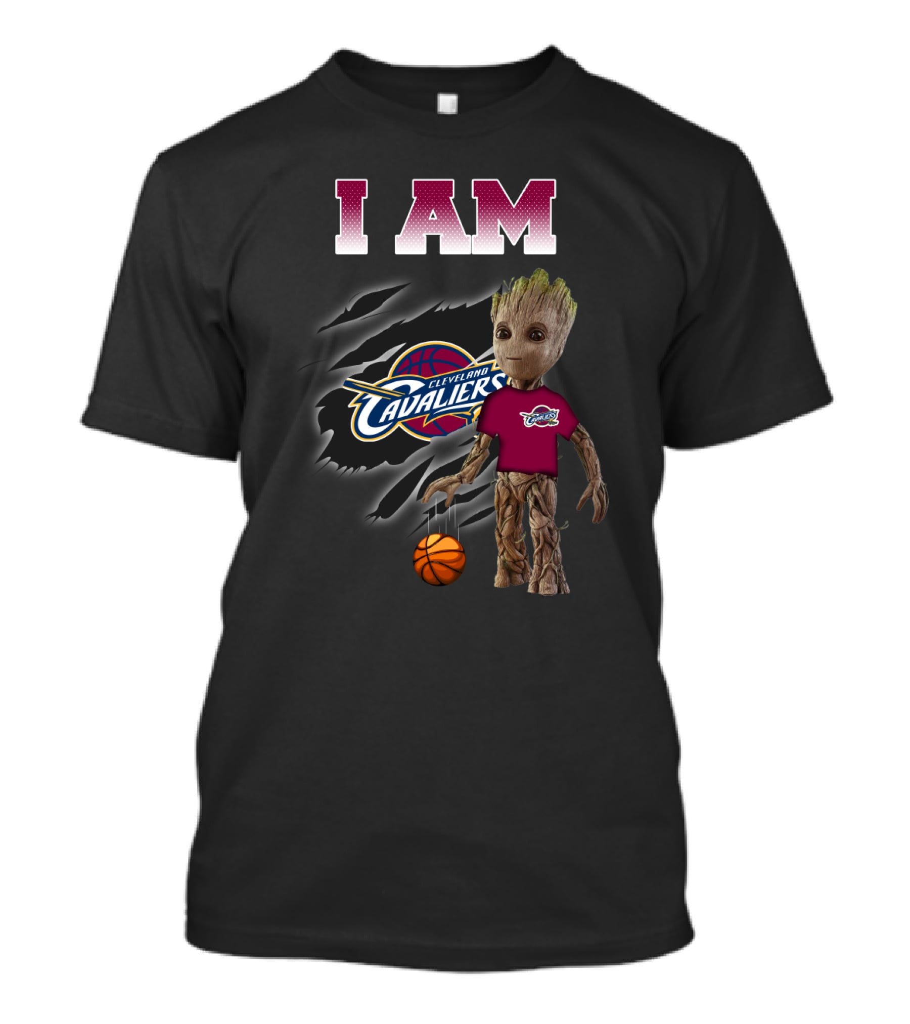 I Am Cleveland Cavaliers Groot With Basketball T-Shirt