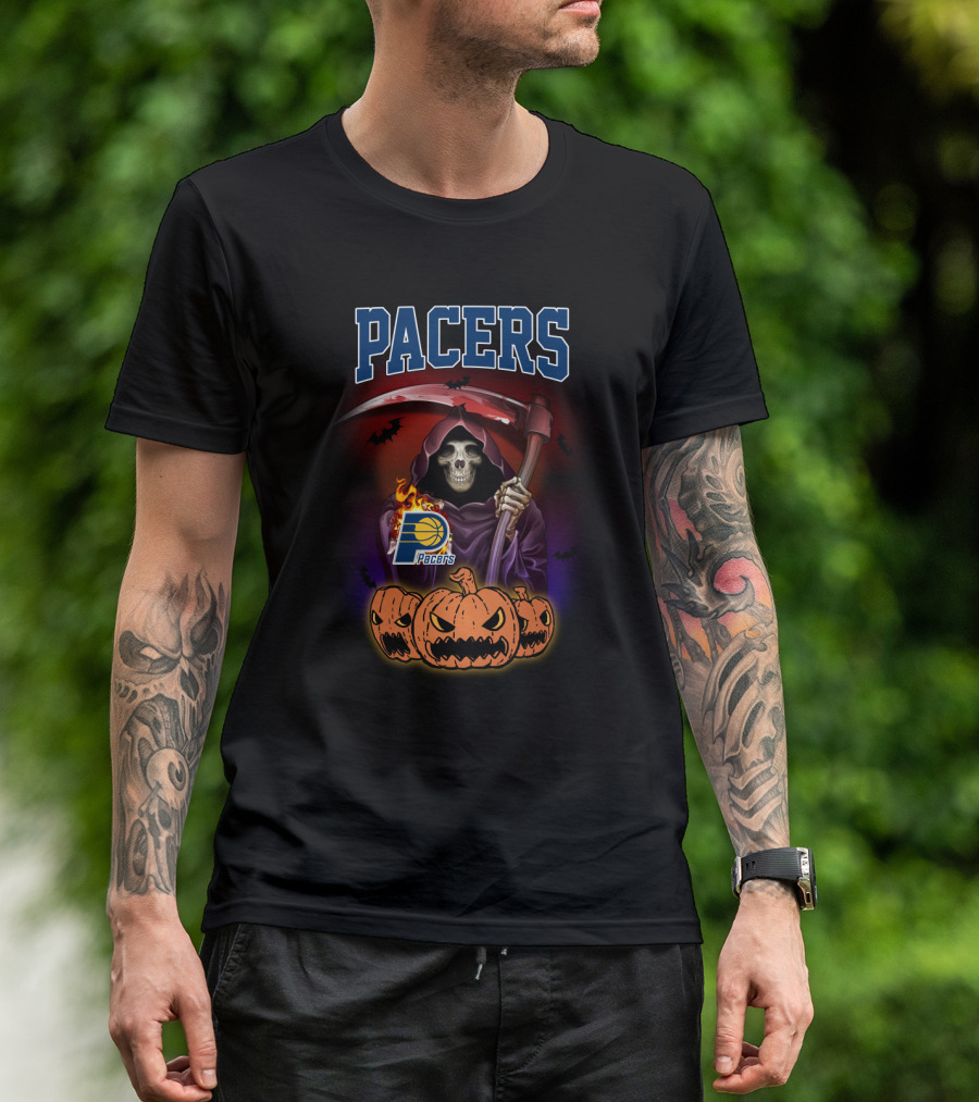 Pacers Grim Reaper Halloween Skull Indiana Pacers Logo Pumpkins T-Shirt