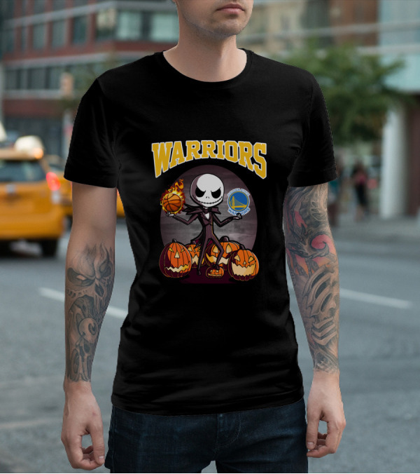 Golden State Warriors Halloween Jack Skellington Basketball Pumpkins T-Shirt