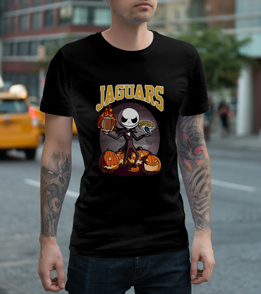 Jaguars Halloween Jack Skellington Pumpkin Football T-Shirt