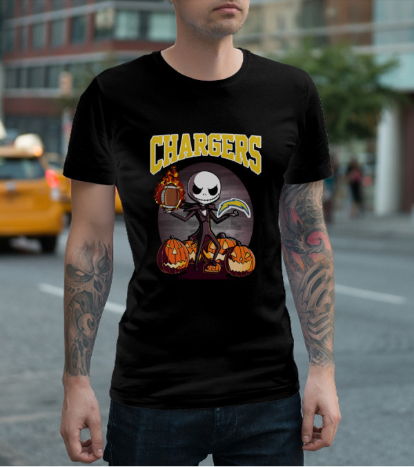 Chargers Halloween Jack Skeleton Football Pumpkins T-Shirt