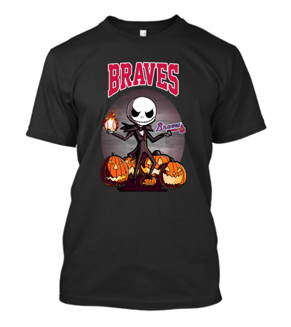 Braves Jack Skellington Halloween Pumpkins With Flaming Baseball T-Shirt