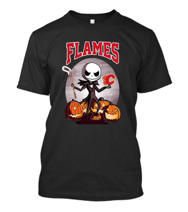Calgary Flames Jack Skellington Halloween Hockey Pumpkins T-Shirt
