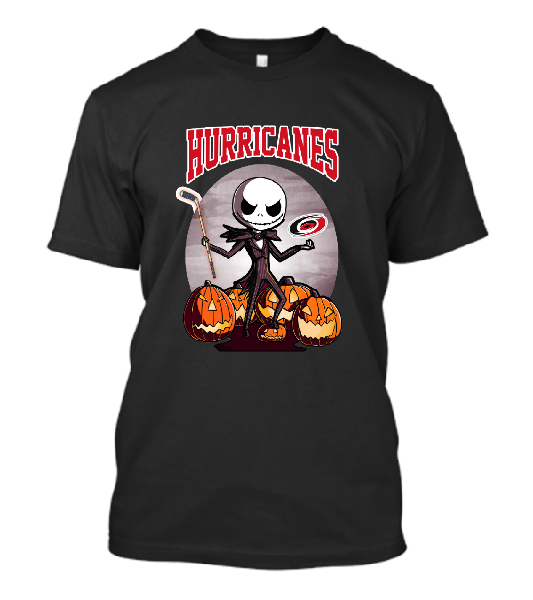 Jack Skellington Carolina Hurricanes Halloween Hockey Pumpkins T-Shirt