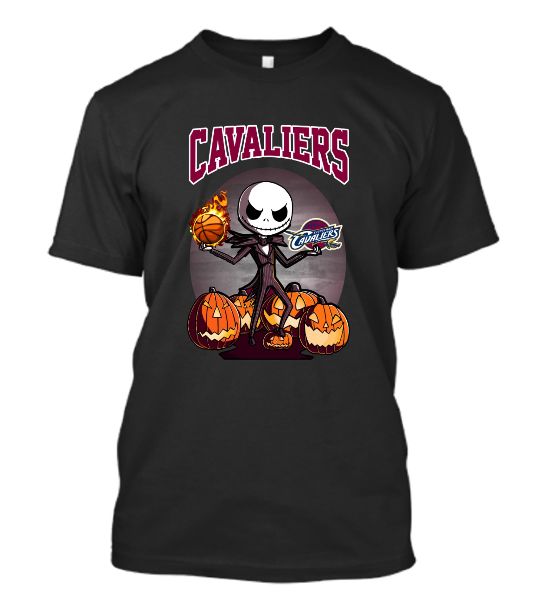 Cavaliers Jack Skellington Halloween Basketball Pumpkins Cleveland Fan T-Shirt