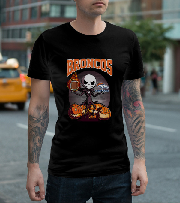 Broncos Jack Skellington Halloween Football Pumpkins T-Shirt
