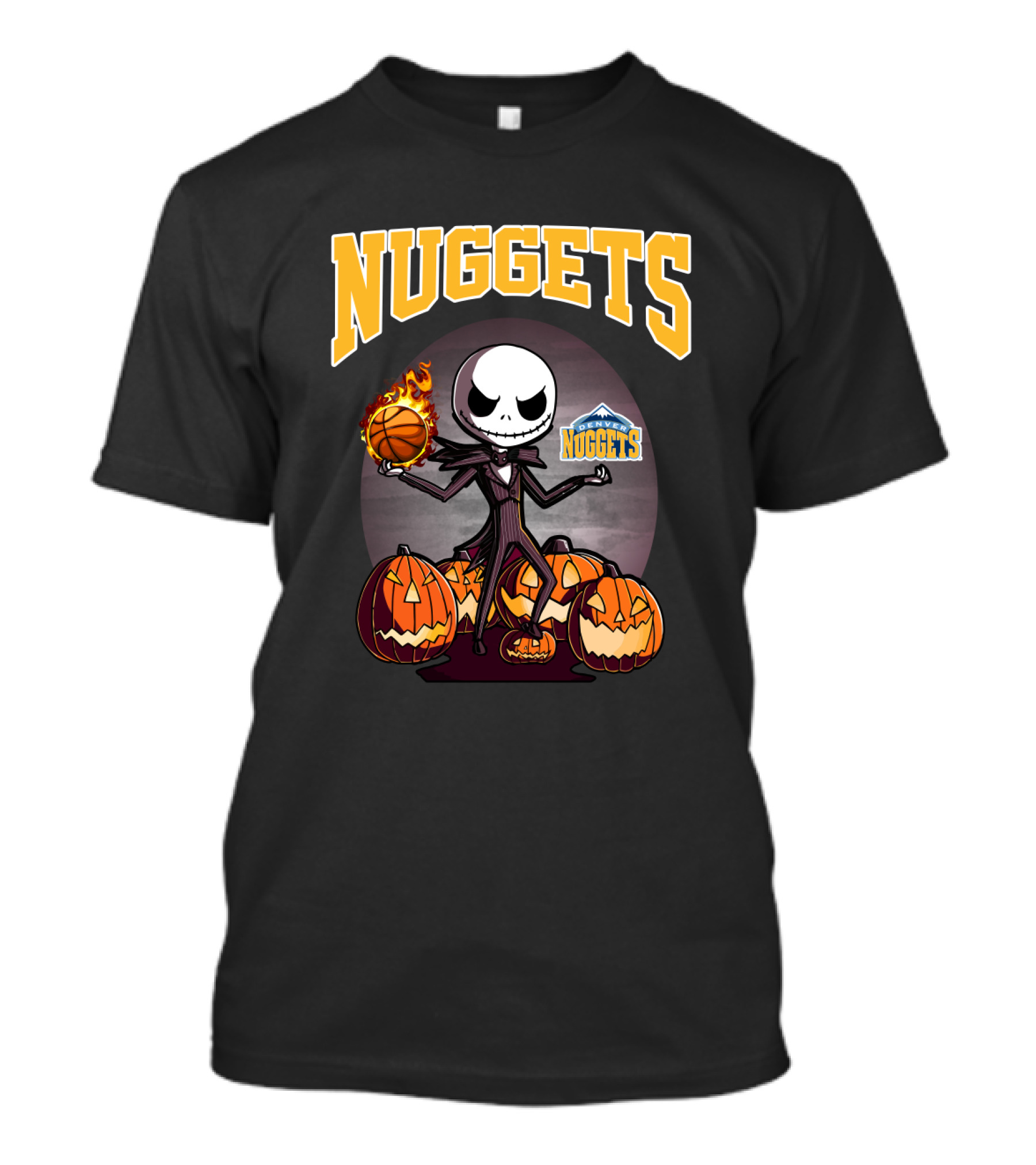 Nuggets Jack Skellington Halloween Pumpkins Basketball Fire Denver Nuggets T-Shirt