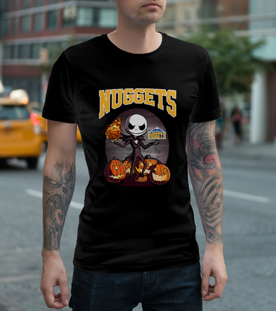 Nuggets Jack Skellington Halloween Pumpkins Basketball Fire Denver Nuggets T-Shirt