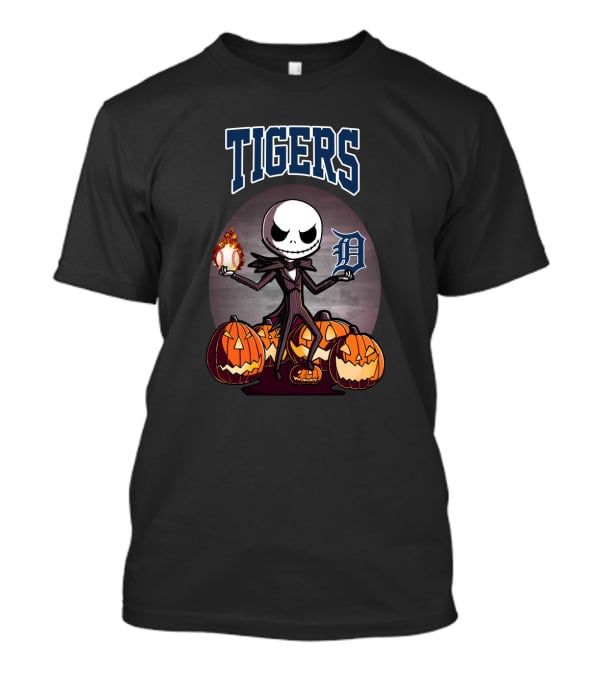 Tigers Jack Skellington Halloween Detroit Baseball Pumpkins Iconic T-Shirt