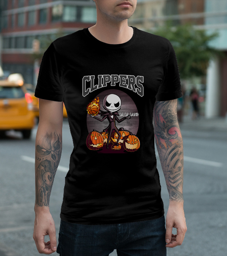 Clippers Jack Skellington Halloween LA La Land Basketball Pumpkins T-Shirt