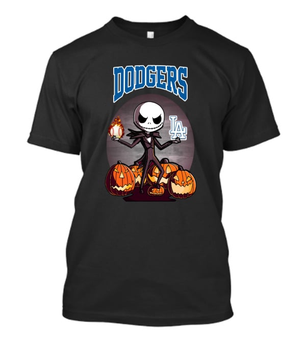 Dodgers Jack Skellington Halloween With LA Logo And Pumpkins T-Shirt