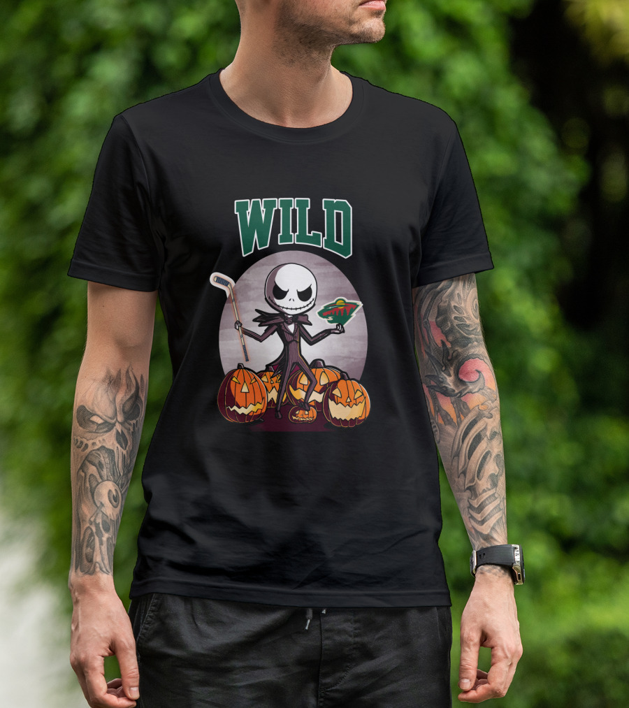 Jack Skellington Halloween Minnesota Wild Hockey Pumpkins T-Shirt