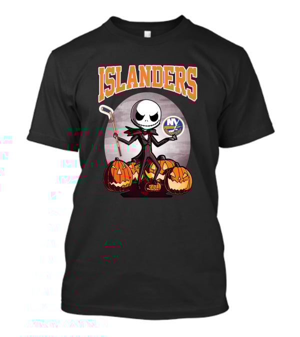 Jack Skellington Halloween New York Islanders Hockey Pumpkins T-Shirt