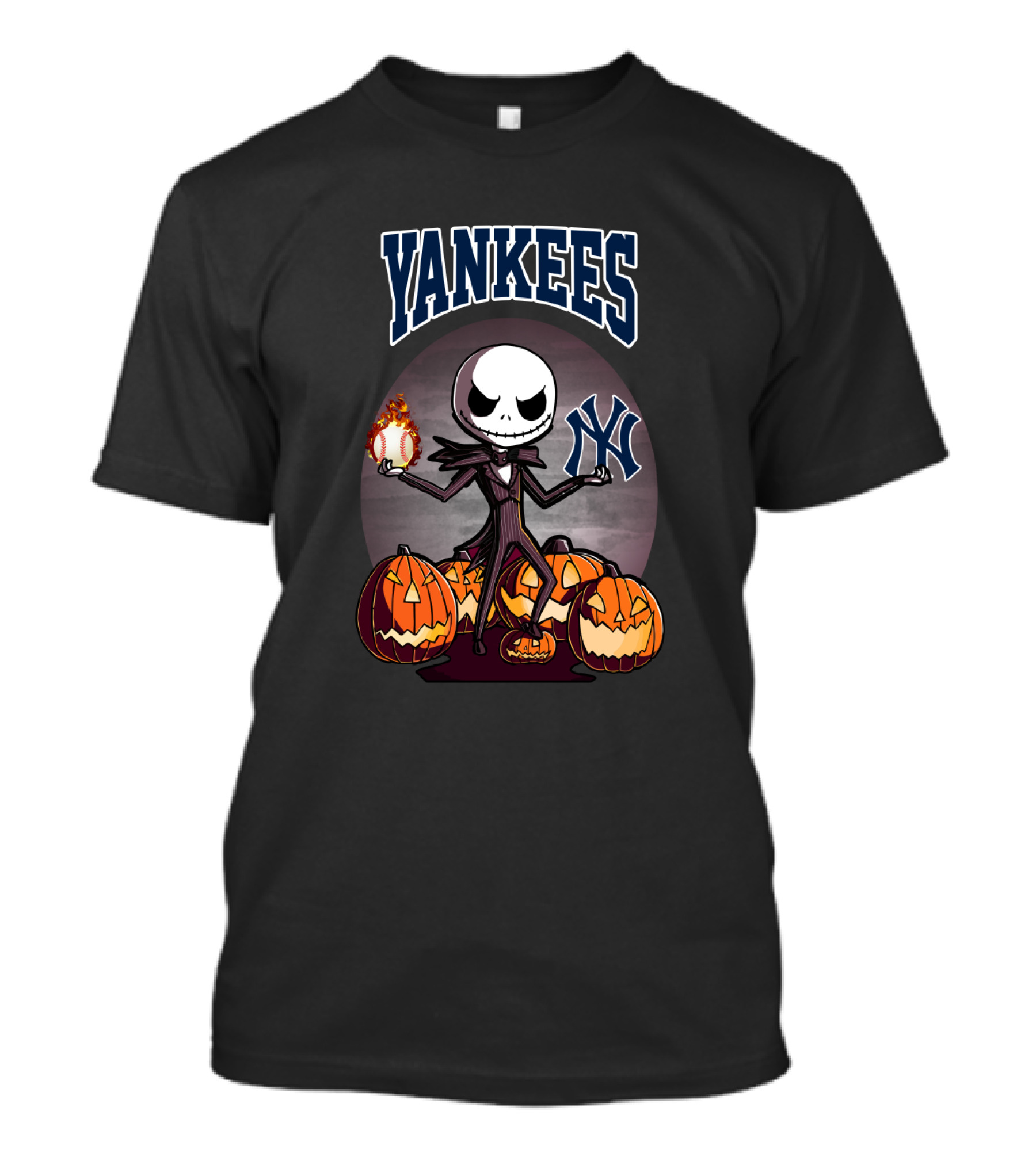 Yankees Jack Skellington Halloween With Pumpkins And Baseball T-Shirt