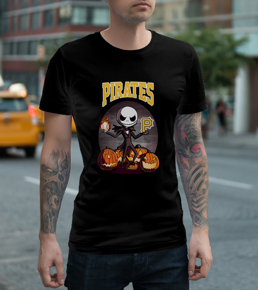 Pirates Jack Skellington Halloween Pittsburgh Baseball Pumpkins T-Shirt