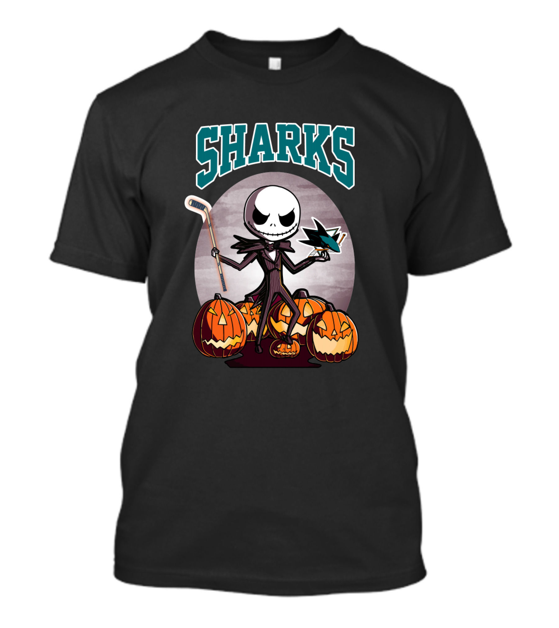 Jack Skellington San Jose Sharks Halloween Hockey Pumpkins T-Shirt