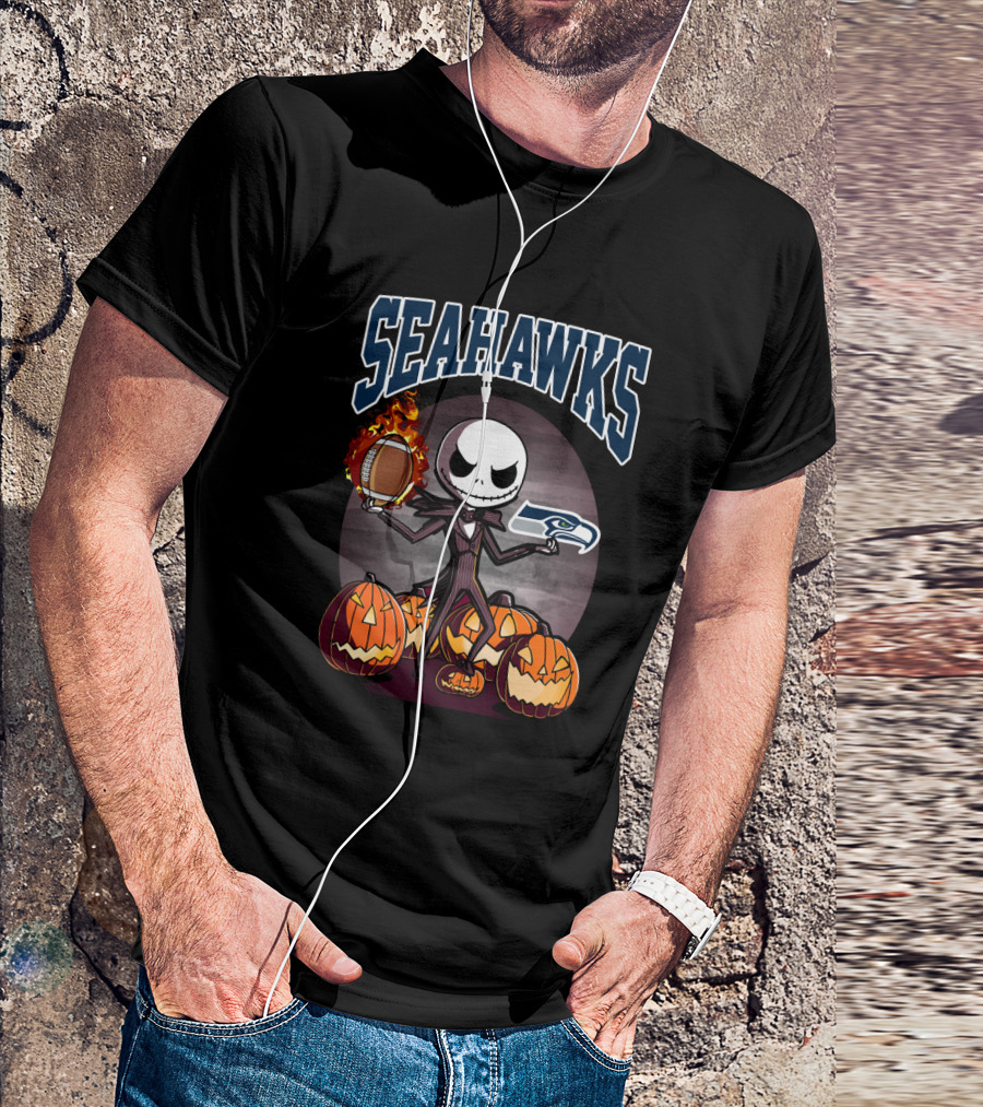 Seahawks Halloween Jack Skellington Football Pumpkins T-Shirt