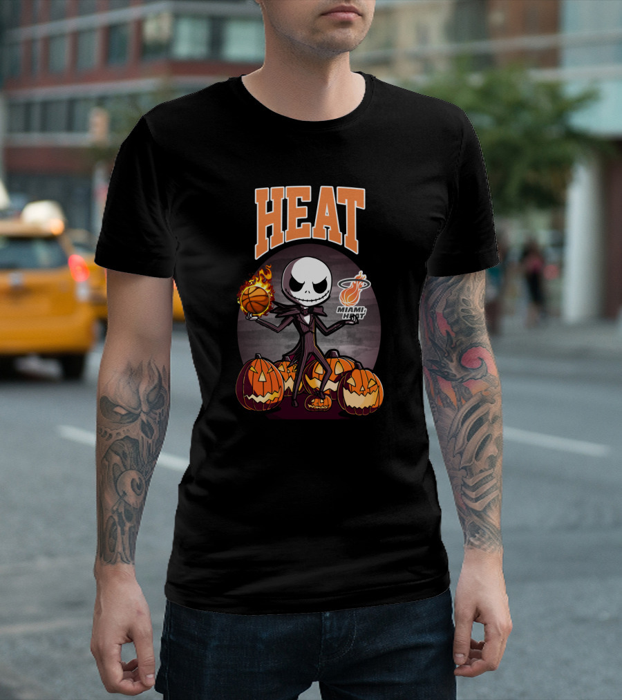 Jack Skellington Halloween Miami Heat Basketball And Pumpkins T-Shirt