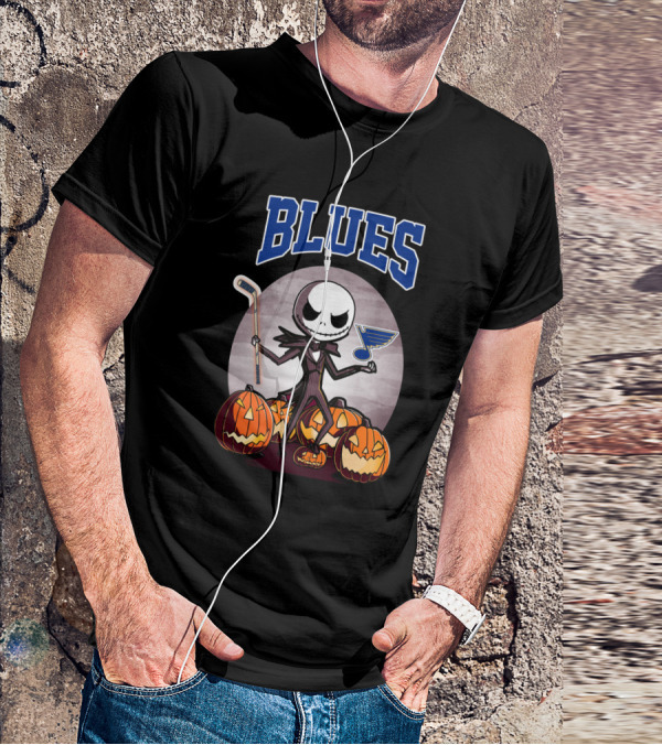 St. Louis Blues With Halloween Jack Skellington And Pumpkins T-Shirt