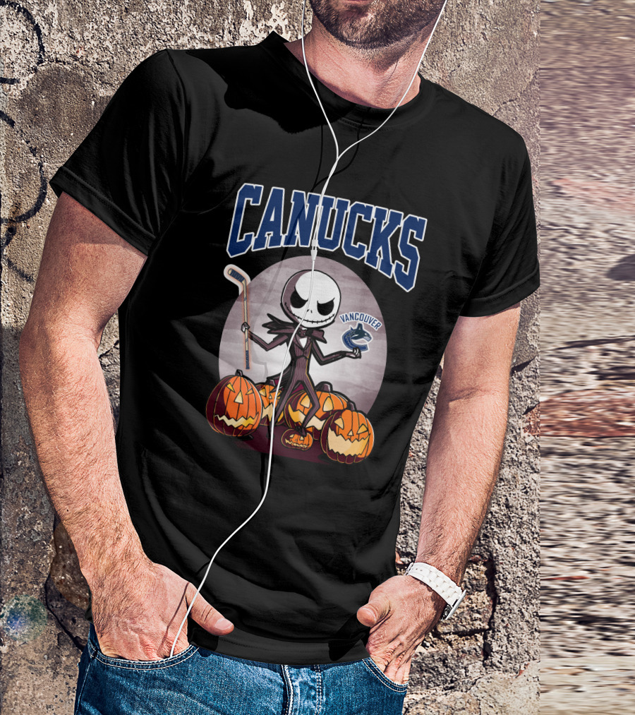 Canucks Jack Skellington Halloween Vancouver Hockey Pumpkins T-Shirt