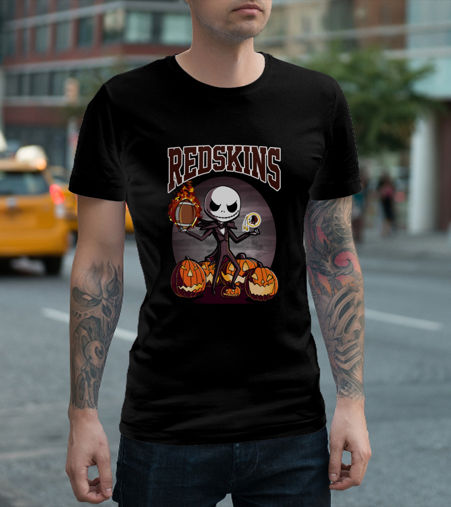 Redskins Jack Skellington Halloween Pumpkins Football Nfl Theme T-Shirt