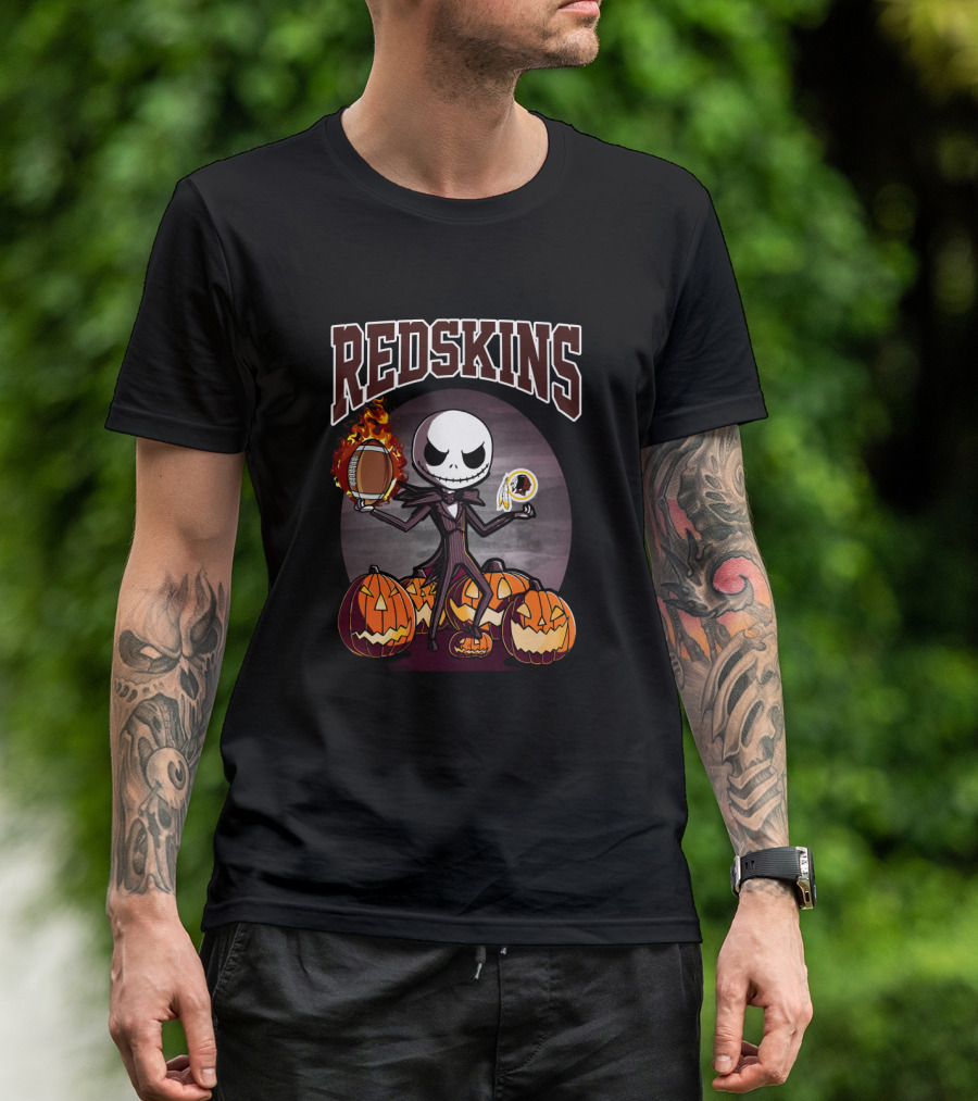 Redskins Jack Skellington Halloween Pumpkins Football Nfl Theme T-Shirt
