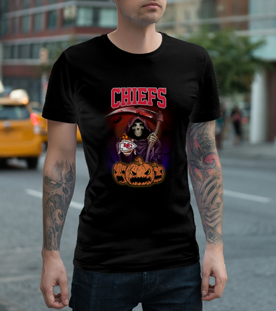 Kansas City Chiefs Reaper Halloween Pumpkins NFL T-Shirt