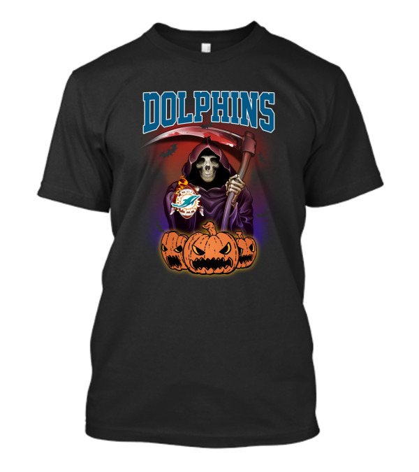 Miami Dolphins Grim Reaper With Scythe And Jack-o'-Lanterns T-Shirt