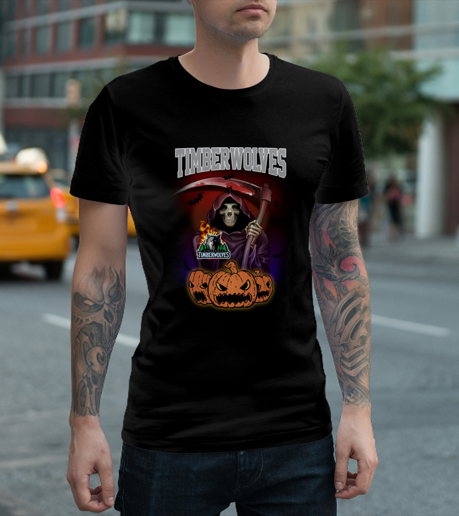 Timberwolves Grim Reaper Halloween Pumpkins Scythe T-Shirt
