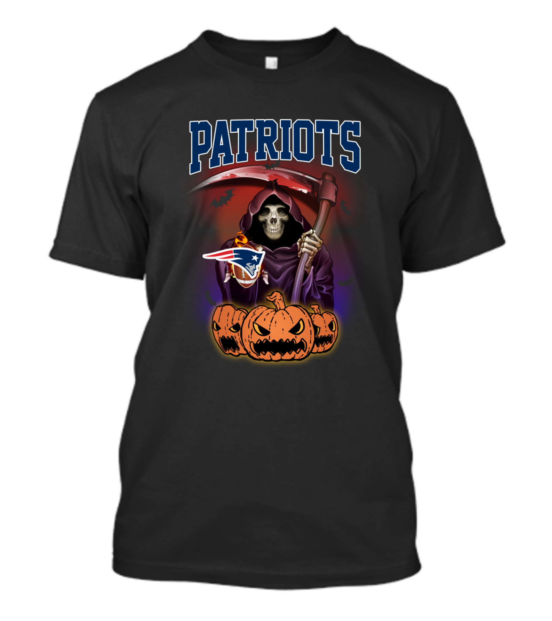 Patriots Grim Reaper With Scythe And Pumpkins New England Football T-Shirt