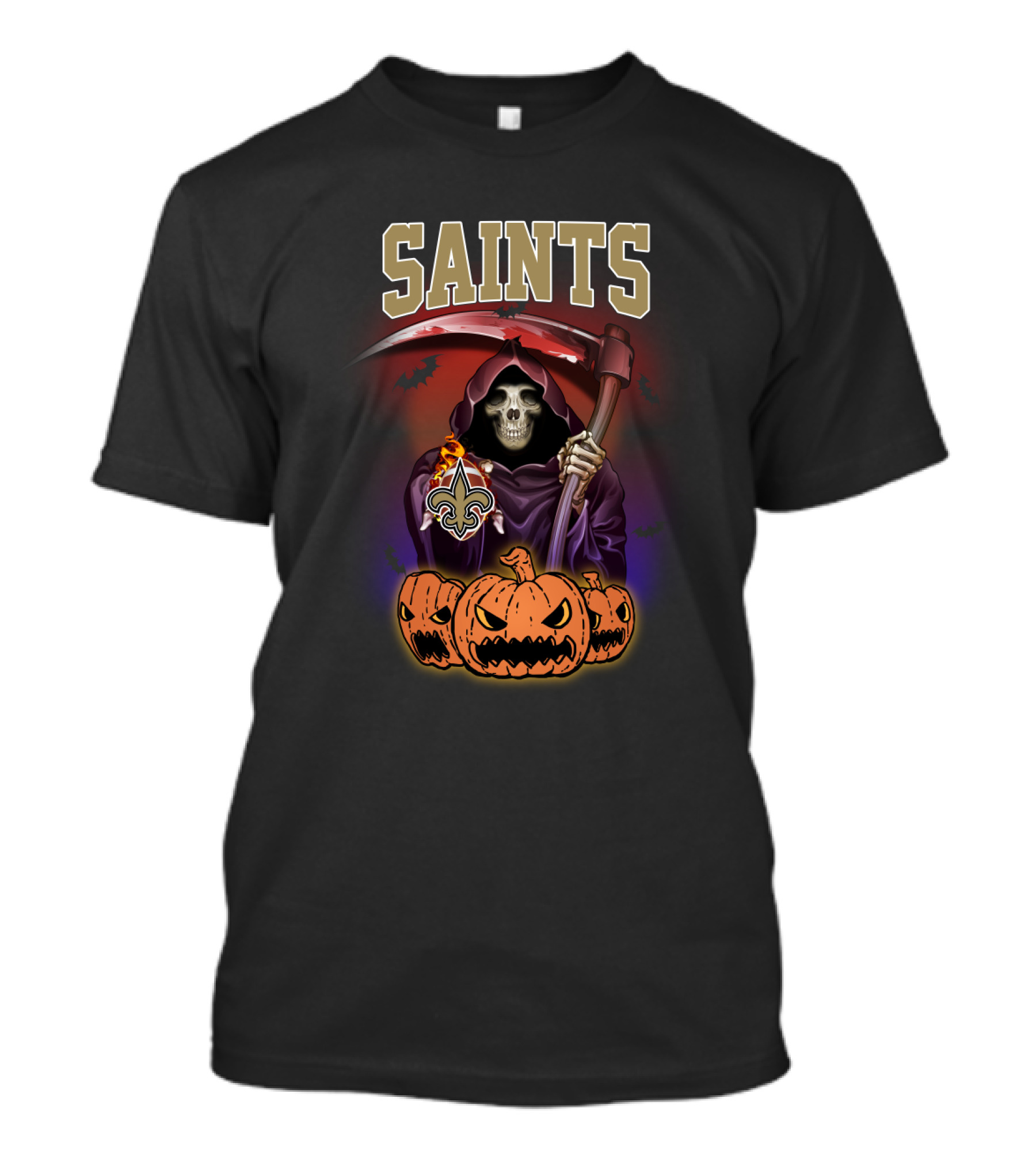 New Orleans Saints Reaper Holding Scythe With Pumpkins T-Shirt