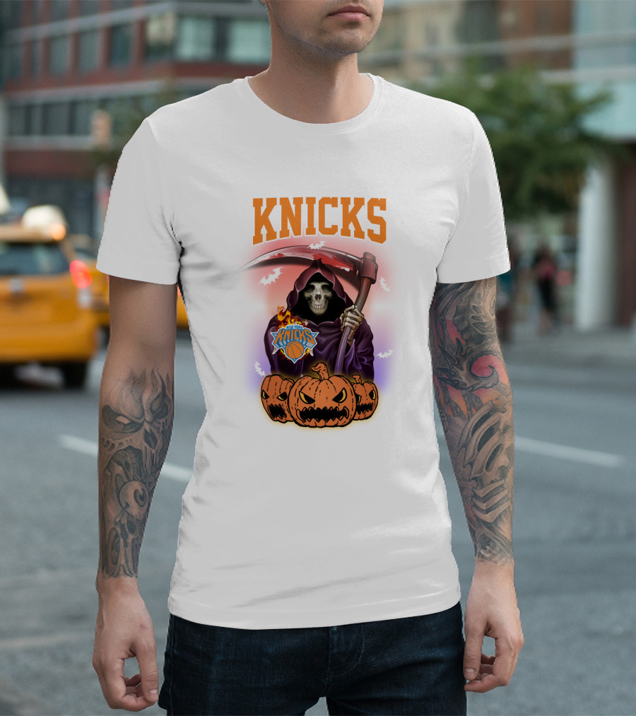 Knicks Grim Reaper Halloween Pumpkins New York Basketball T-Shirt