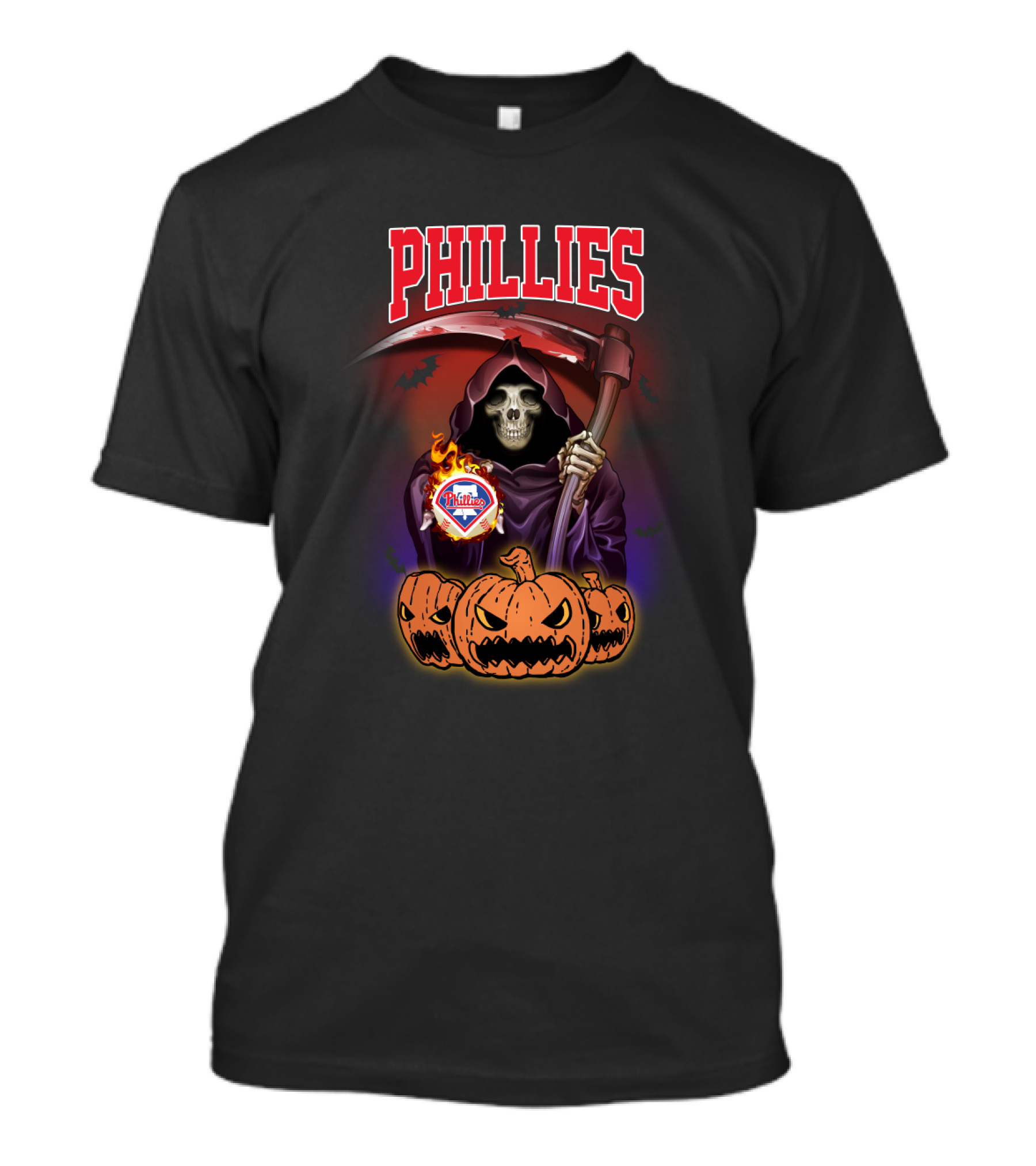 Phillies Reaper With Scythe And Pumpkins Halloween T-Shirt
