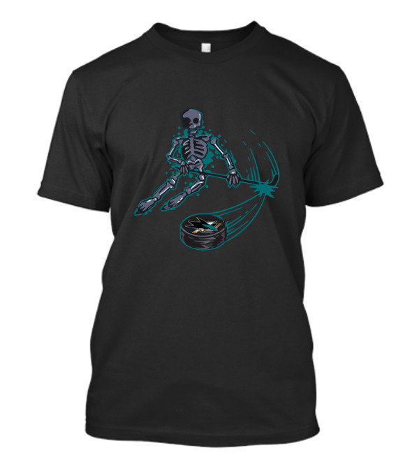 San Jose Sharks Skeleton Ice Hockey Graphic With Teal And Black Elements T-Shirt