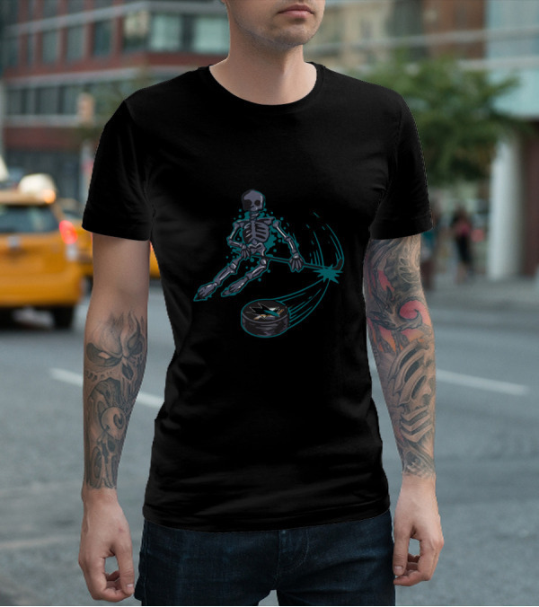 San Jose Sharks Skeleton Ice Hockey Graphic With Teal And Black Elements T-Shirt