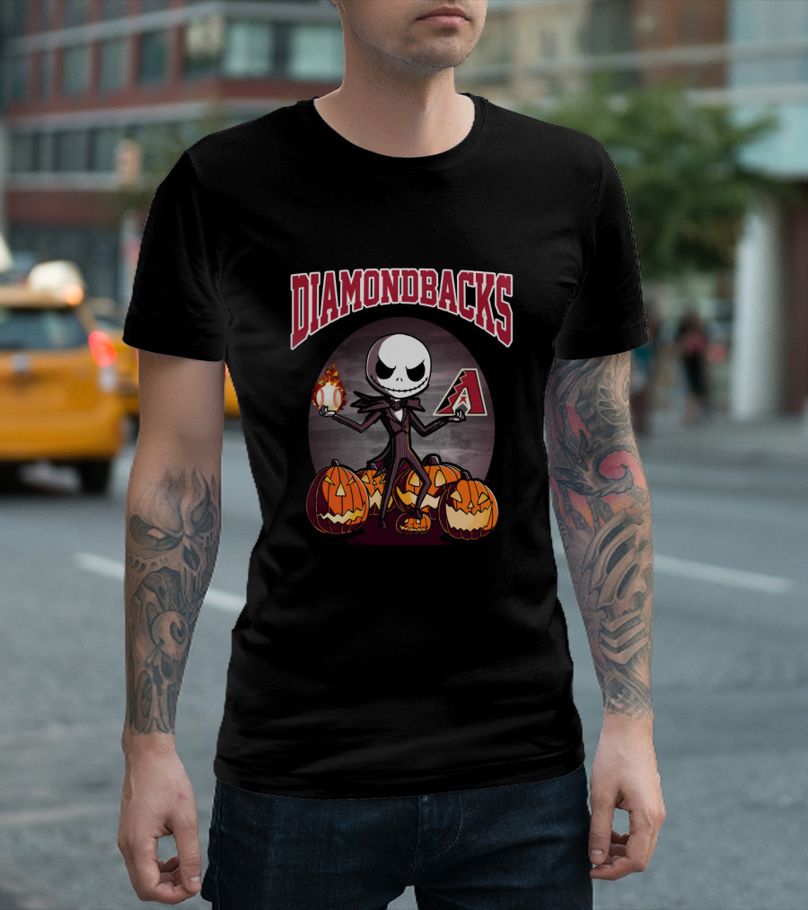 Diamondbacks Halloween Baseball Character With Pumpkins And Flame Ball T-Shirt