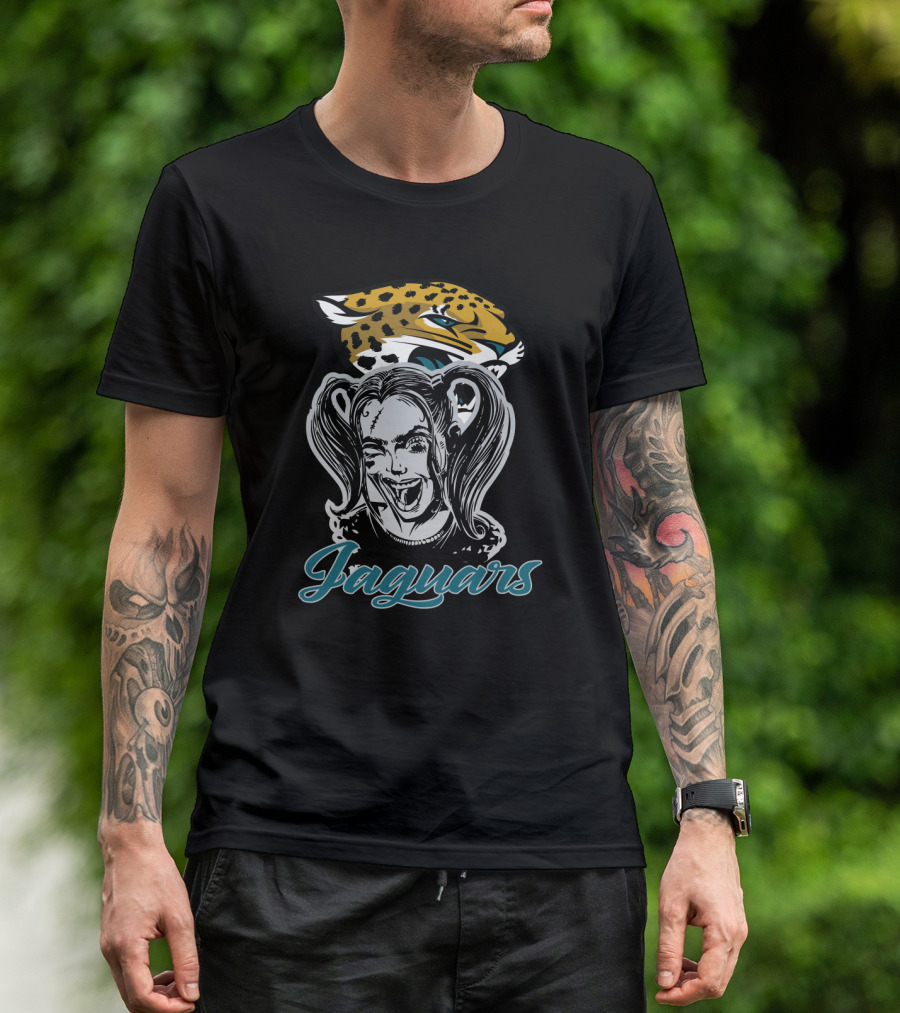 Jaguar Head With Harley Quinn Face And Jaguars T-Shirt