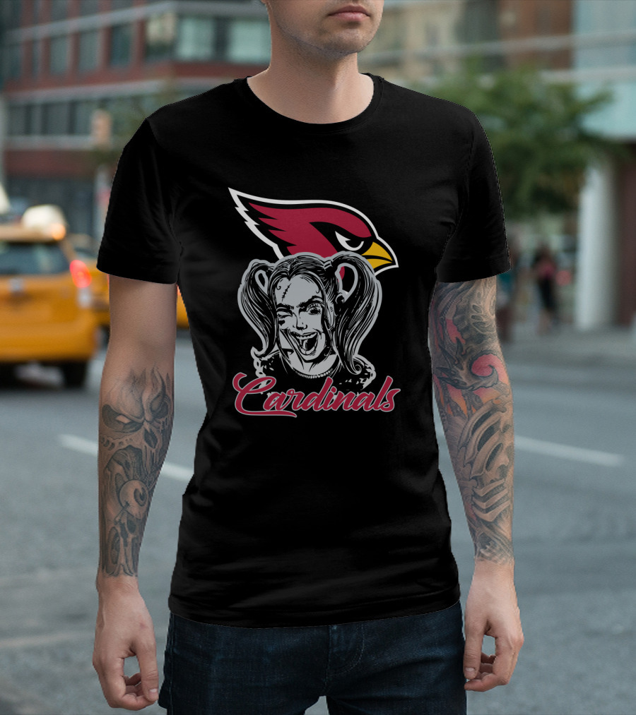 Harley Quinn And Arizona Cardinals Fans Enthusiast Icon With Cardinal Logo And Bold T-Shirt