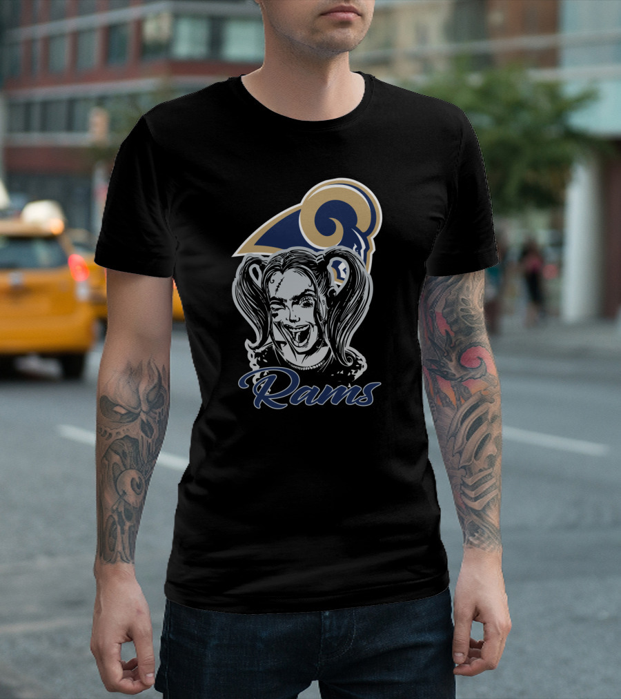 Harley Quinn With Los Angeles Rams Logo Rams Fans T-Shirt