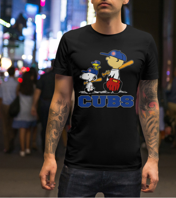 Cubs Snoopy Woodstock Baseball Fans With Cubs Caps T-Shirt