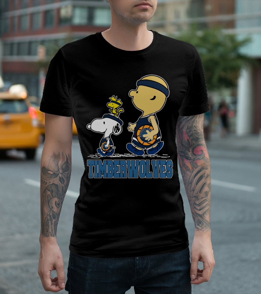 Snoopy Woodstock And Charlie Brown As Minnesota Timberwolves Fans T-Shirt
