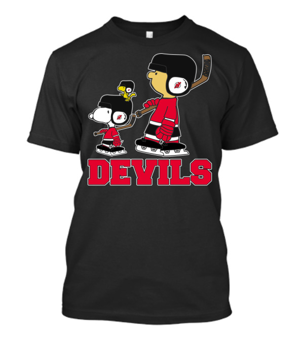 Snoopy And Woodstock In New Jersey Devils Hockey Gear T-Shirt