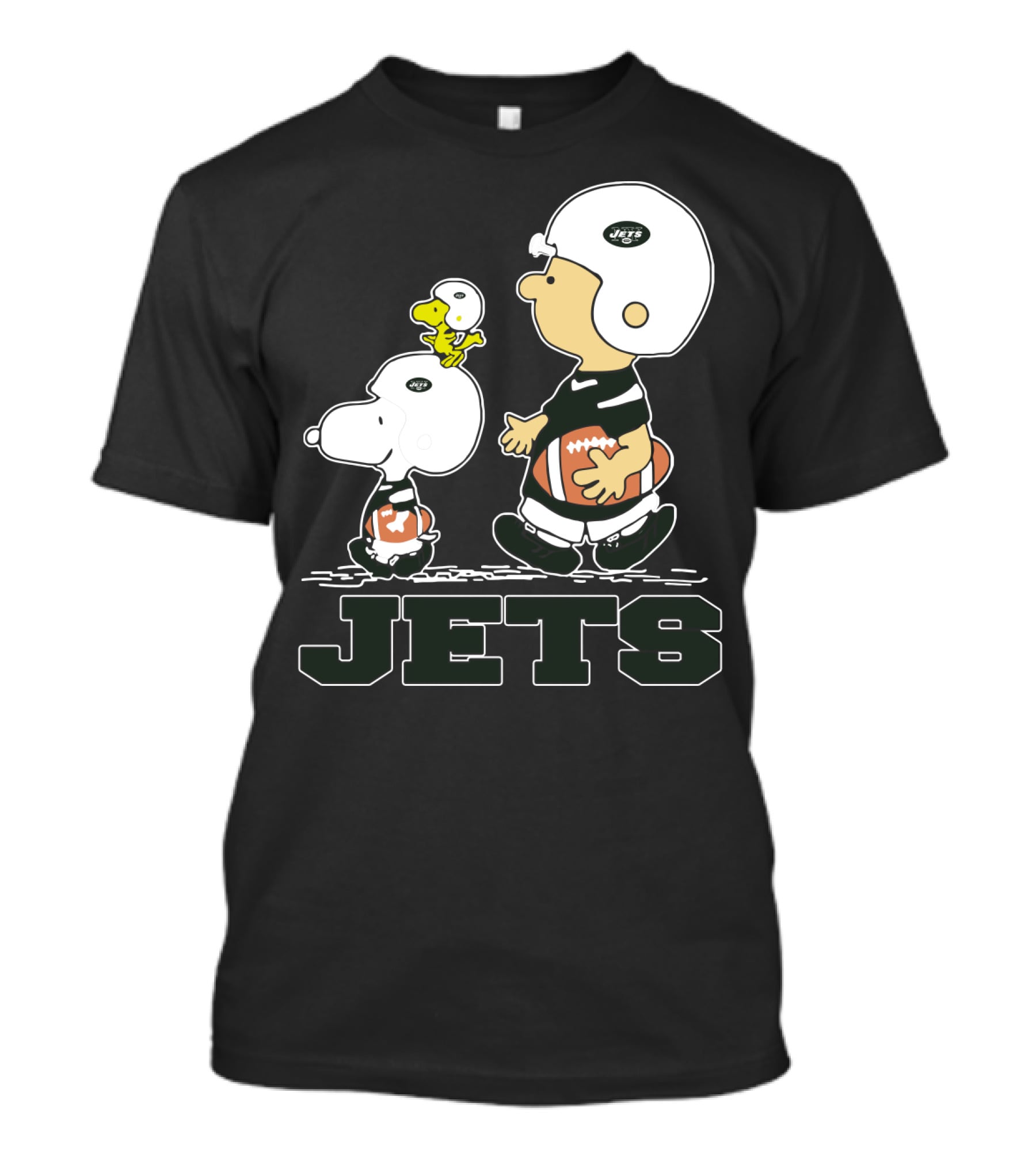 Snoopy And New York Jets Fans Football Team Helmets Charlie Brown Woodstock T-Shirt
